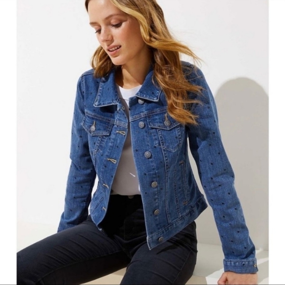 LOFT Black Polka Dot Denim Jacket